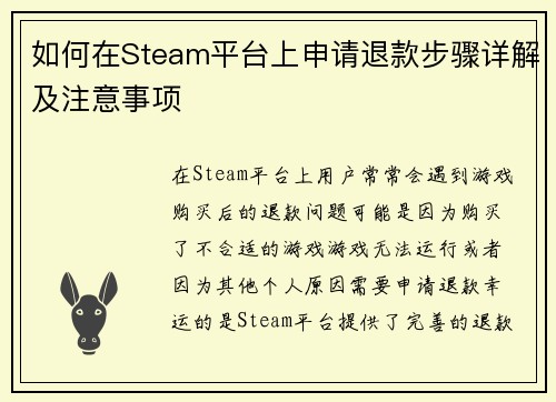 如何在Steam平台上申请退款步骤详解及注意事项